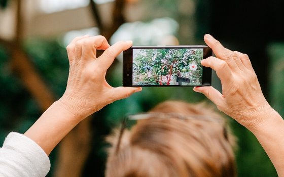 a person holding up a cellphone taking a picture