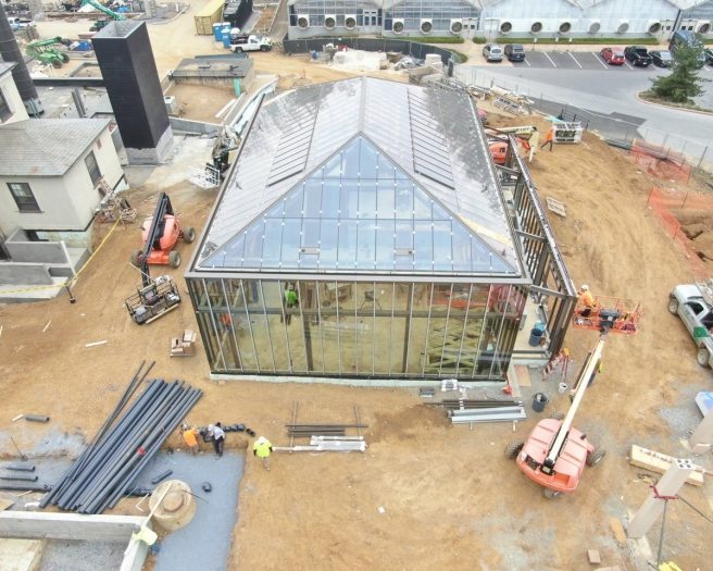 A glass house being constructed at Longwood Gardens.